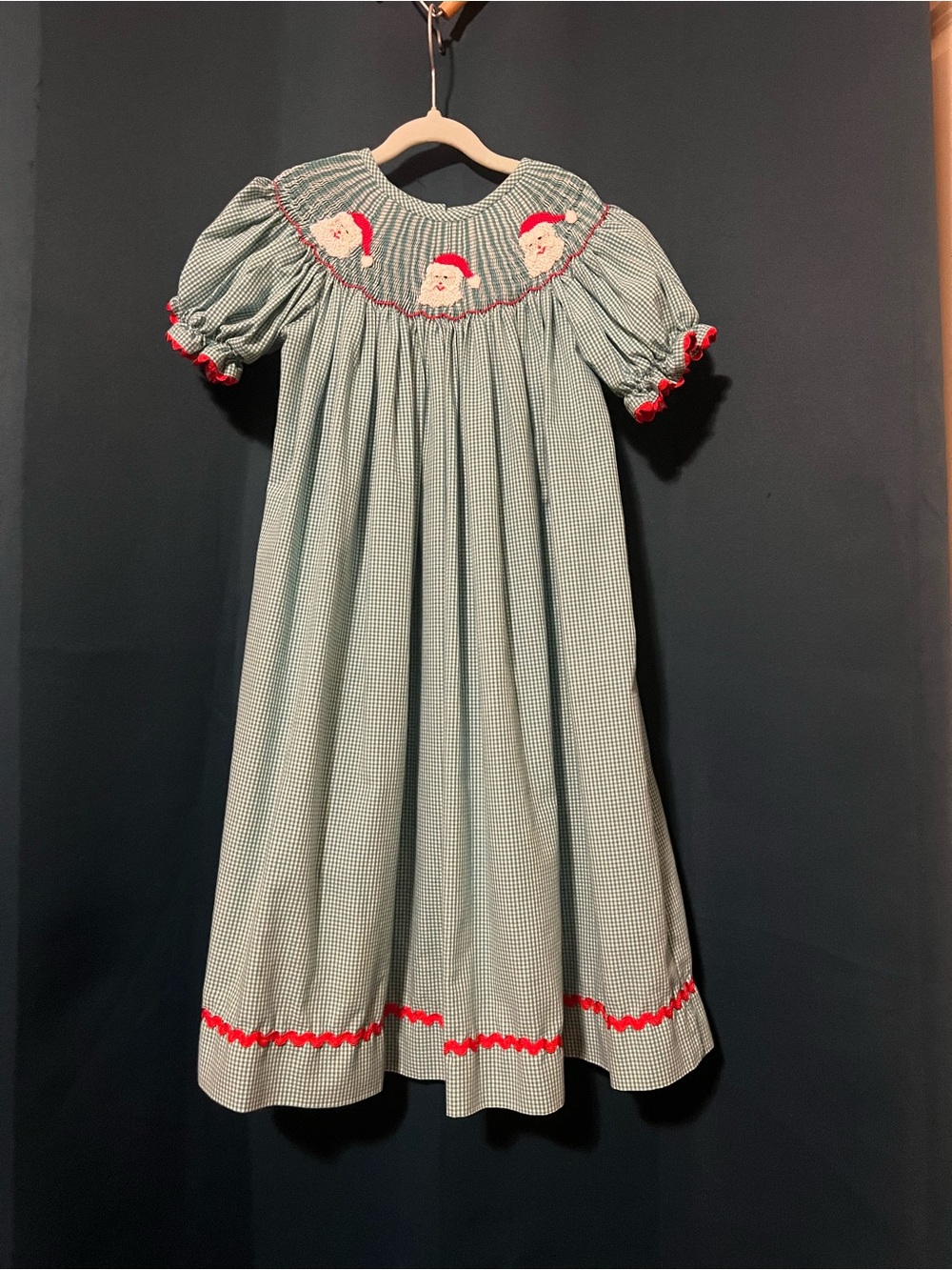 Green Gingham Smocked Holiday Dress with for Girls